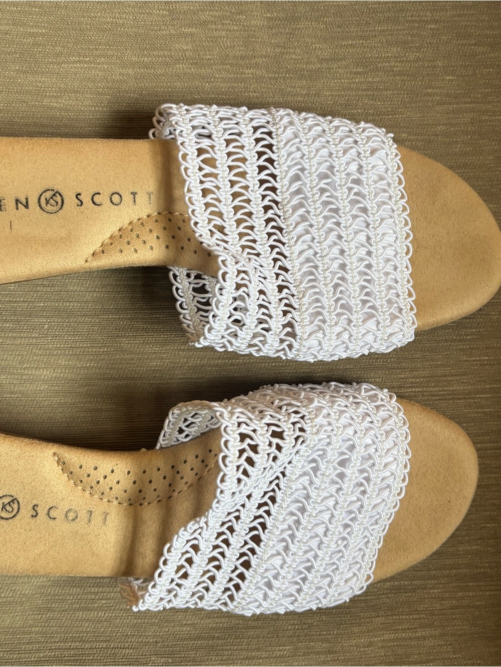 Karen Scott White Crochet Slide Sandals for Women